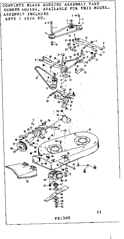 Craftsman 50281300 complete blade housing assem part #400184 diagram