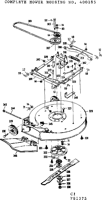 Craftsman 50281375 complete mower housing diagram