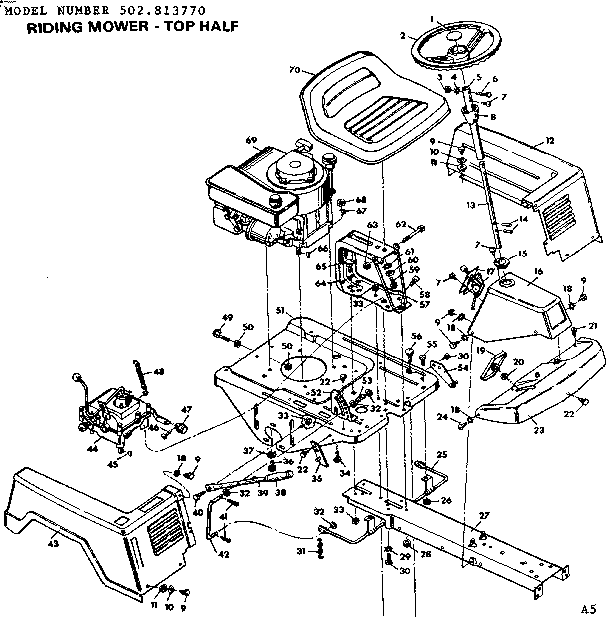 Craftsman 502813770 riding mower-top half diagram