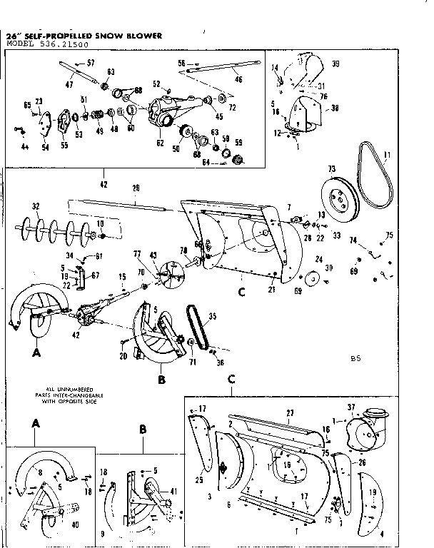 Craftsman 53621500 auger housing assembly diagram