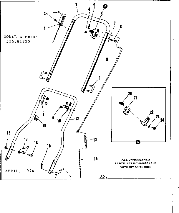 Craftsman 53681720 handle assembly diagram