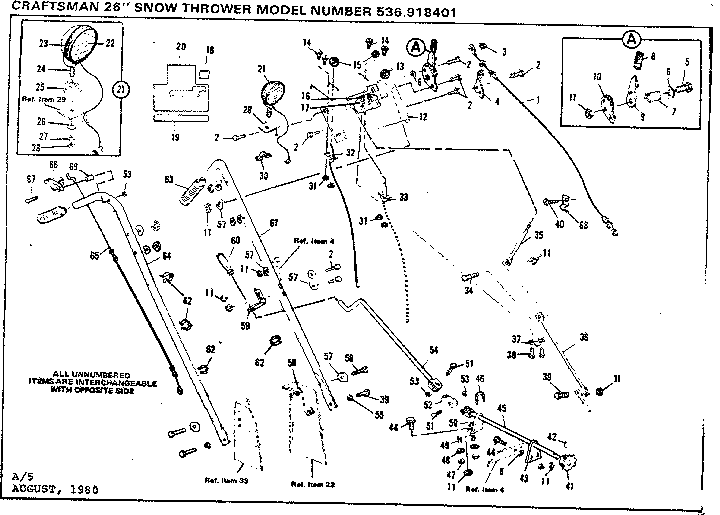 Craftsman 536918401 handle assembly diagram