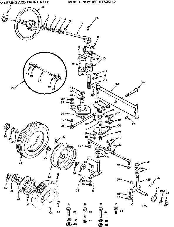 Craftsman 91725140 6 garden tractor/steering and front axle diagram