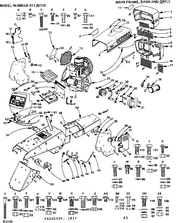 Craftsman 91725170 6 garden tractor/main frame, dash and grill diagram