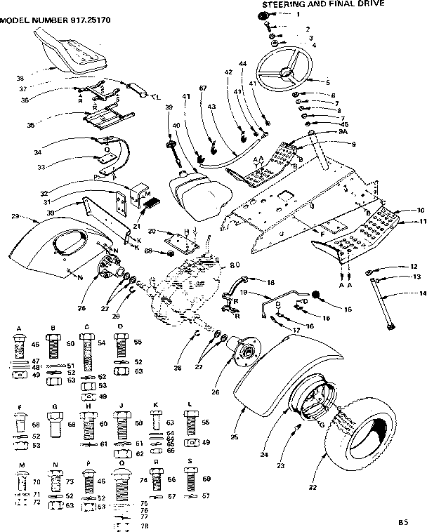 Craftsman 91725170 6 garden tractor/steering and final drive diagram