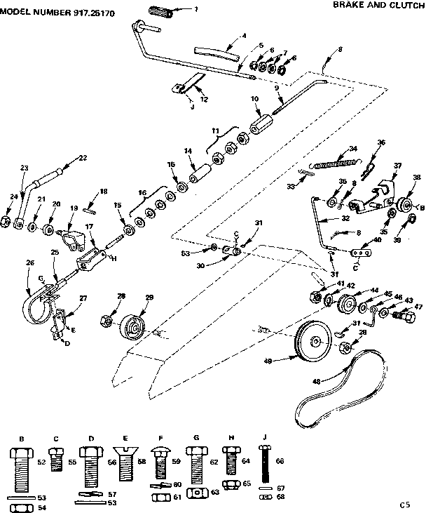 Craftsman 91725170 6 garden tractor/brake and clutch diagram