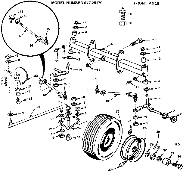 Craftsman 91725170 6 garden tractor/front axle diagram