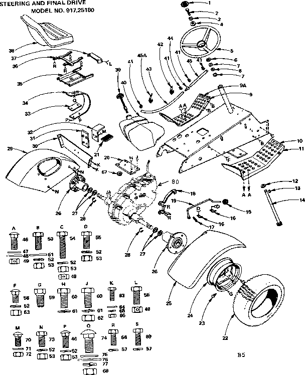 Craftsman 91725180 6 twin garden tractor/steering and final drive diagram