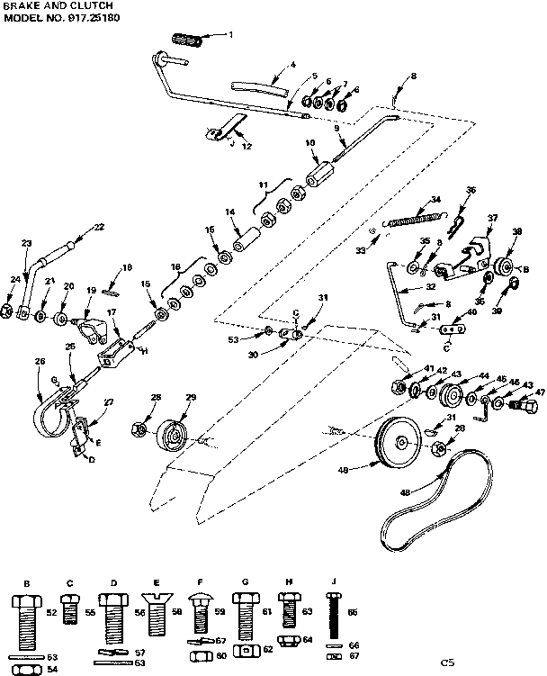 Craftsman 91725180 6 twin garden tractor/brake and clutch diagram