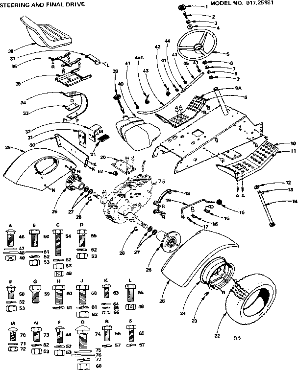Craftsman 91725181 6 twin garden tractor/steering and final drive diagram