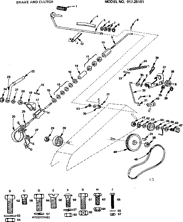 Craftsman 91725181 6 twin garden tractor/brake and clutch diagram