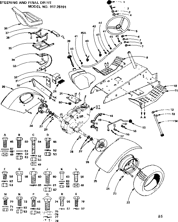 Craftsman 91725191 6 twin garden tractor/steering, and final drive diagram