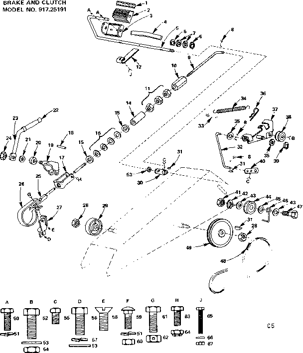Craftsman 91725191 6 twin garden tractor/brake and clutch diagram