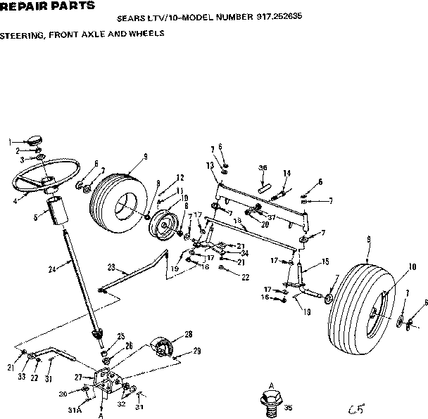 Craftsman 917252635 steering, front axle & wheels diagram