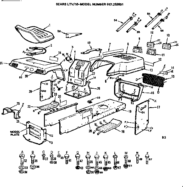 Craftsman 917252651 16 lawn tractor/enclosures diagram
