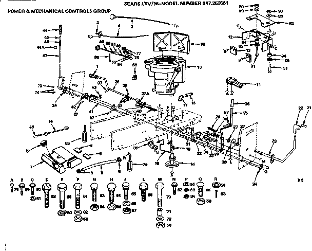 Craftsman 917252651 16 lawn tractor/power & mechanical controls group diagram