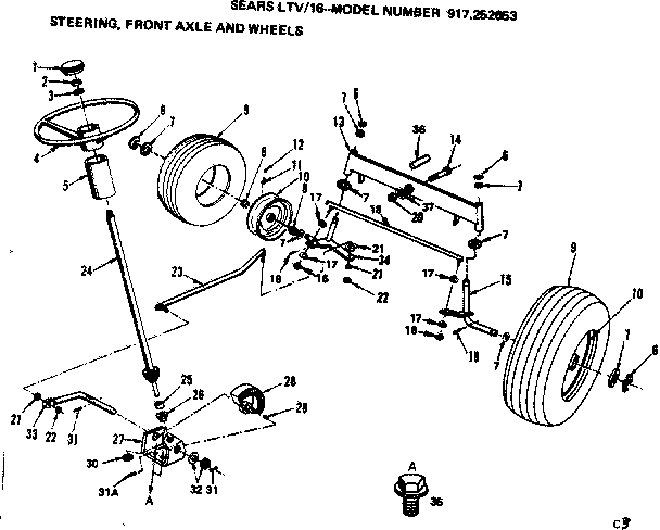 Craftsman 917252653 steering, front axle and wheels diagram
