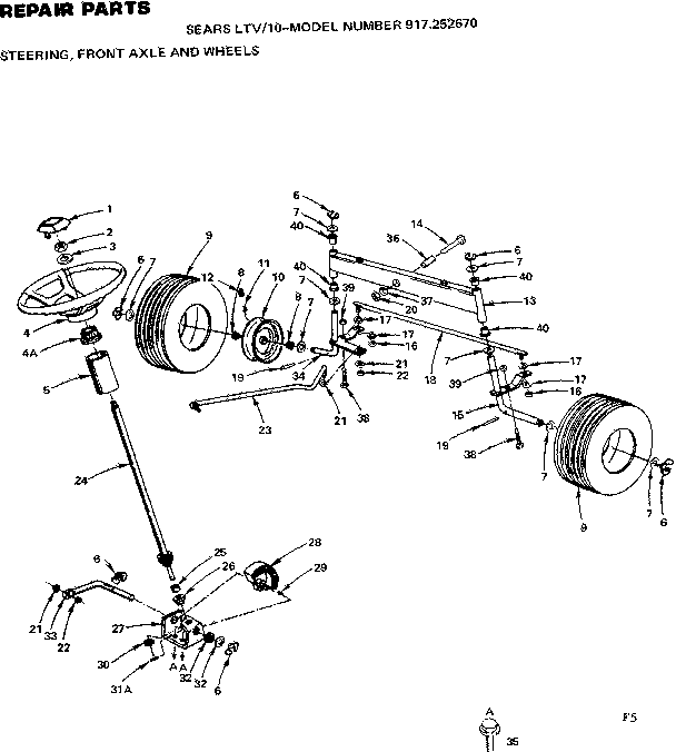 Craftsman 917252670 10/steering, front axle and wheels diagram