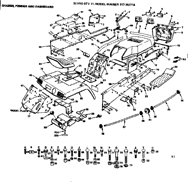 Craftsman S253714 chassis, fender and dashboard diagram