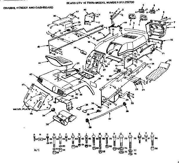 Craftsman 917253720 chassis fender and dashboard diagram