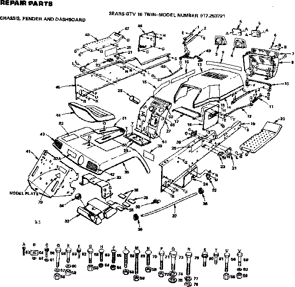 Craftsman 917253721 chassis fender and dashboard diagram