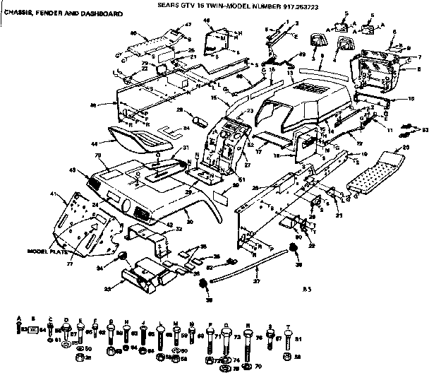 Craftsman 917253723 chassis fender and dashboard diagram