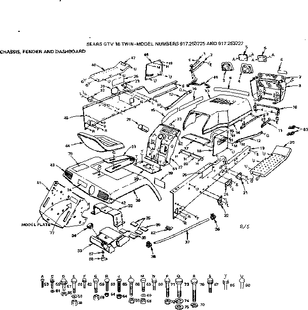 Craftsman 917253727 chassis fender and dashboard diagram