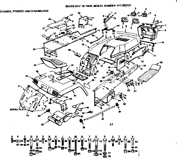 Craftsman 917253731 chassis fender and dashboard diagram