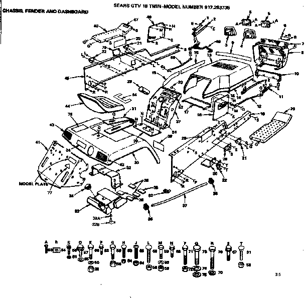 Craftsman 917253735 chassis, fender and dashboard diagram