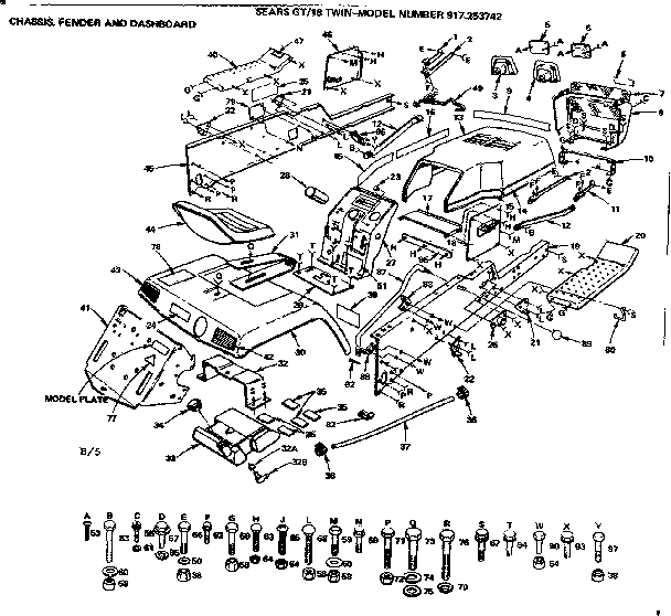 Craftsman 917253742 18 twin/chassis, fender and dashboard diagram