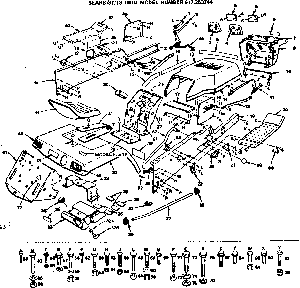 Craftsman 917253744 18 twin/chassis, fender and dashboard diagram