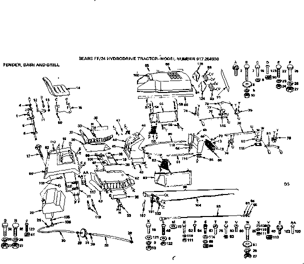 Craftsman 917254830 24 hydrodrive tractor/fender dash and grill diagram