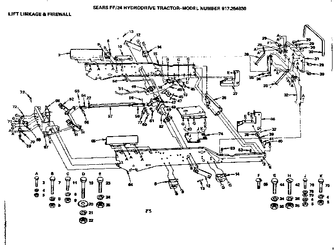 Craftsman 917254830 24 hydrodrive tractor/lift linkage & firewall diagram