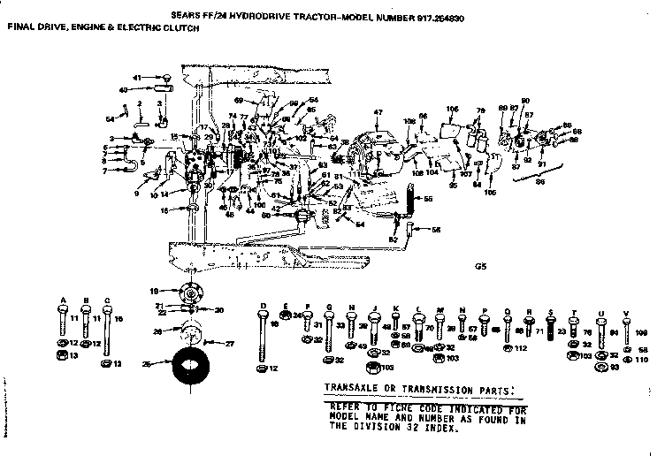 Craftsman 917254830 24 hydrodrive tractor/final drive engine & electric clutch diagram