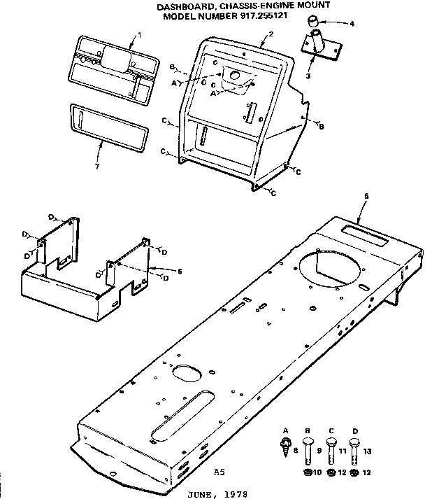 Craftsman 917255121 36 lawn tractor/dashboard, chassis engine mount diagram