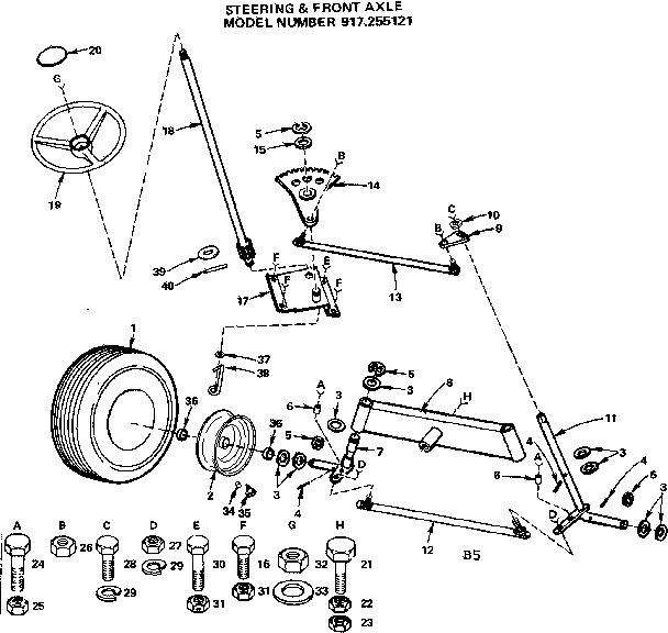 Craftsman 917255121 36 lawn tractor/steering & front axle diagram