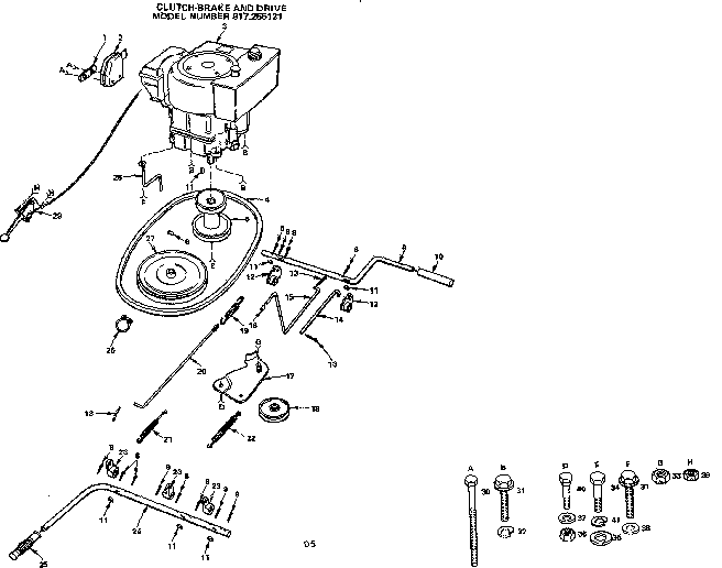 Craftsman 917255121 36 lawn tractor/clutch brake and drive diagram