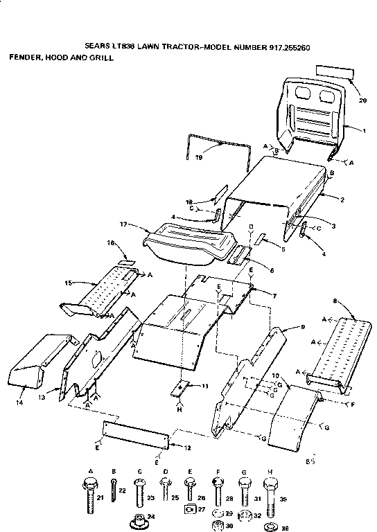 Craftsman 917255260 fender, hood and grill diagram