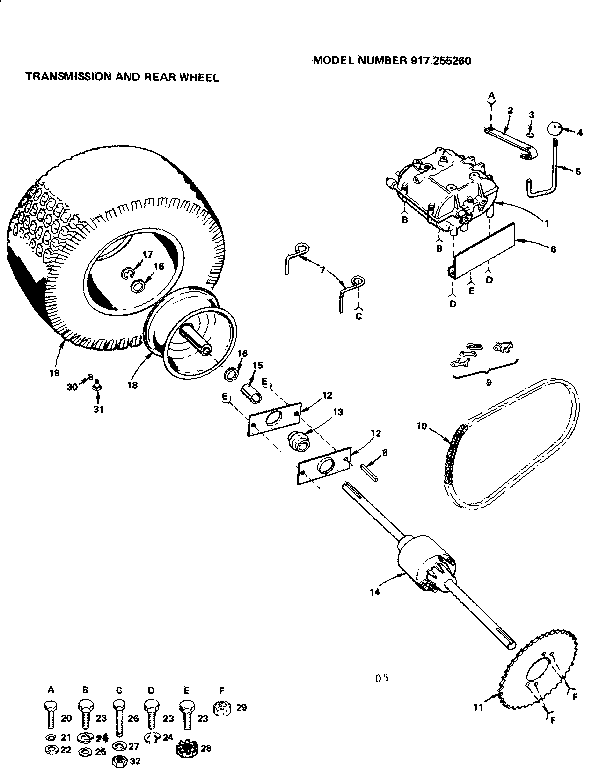 Craftsman 917255260 transmission and rear wheel diagram