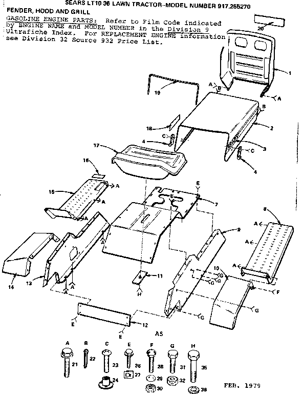 Craftsman 917255270 fender, hood and grill diagram