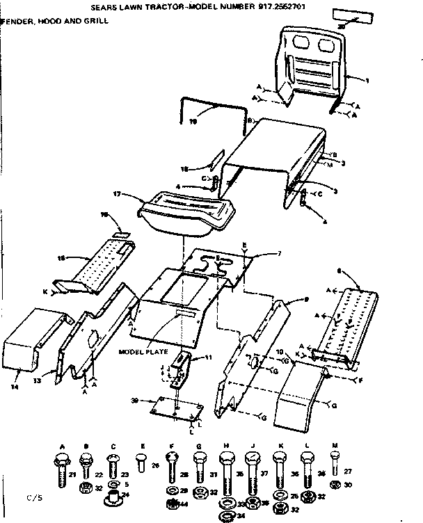 Craftsman 9172552701 fender, hood and grill diagram