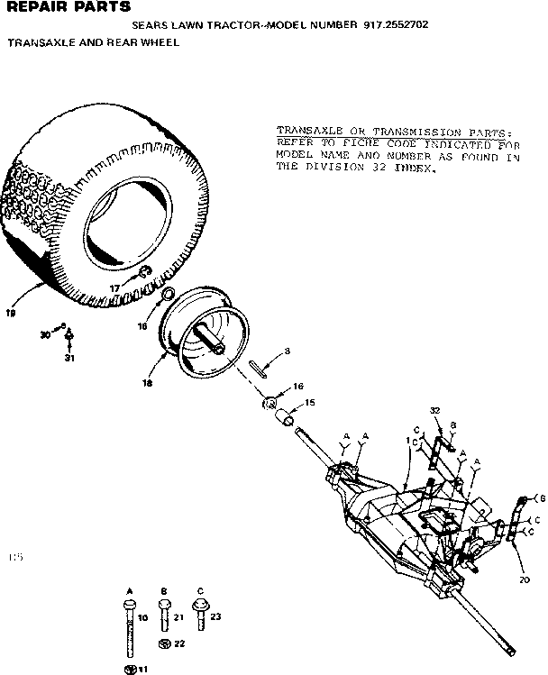 Craftsman 9172552702 transaxle and rear wheel diagram