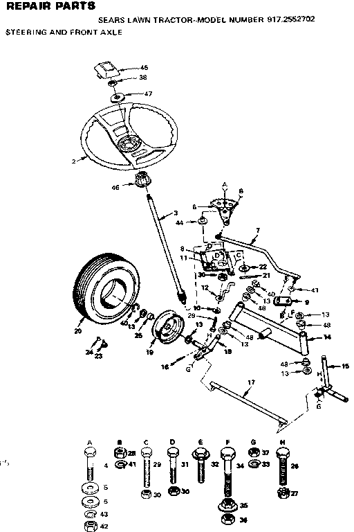 Craftsman 9172552702 steering and front axle diagram