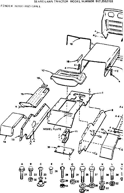 Craftsman 9172552703 fender, hood and grill diagram