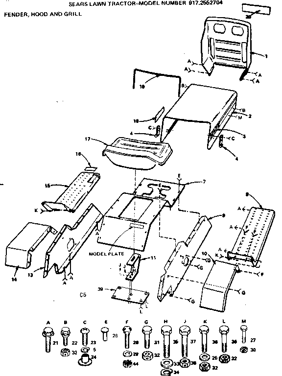 Craftsman 9172552704 fender, hood and grill diagram