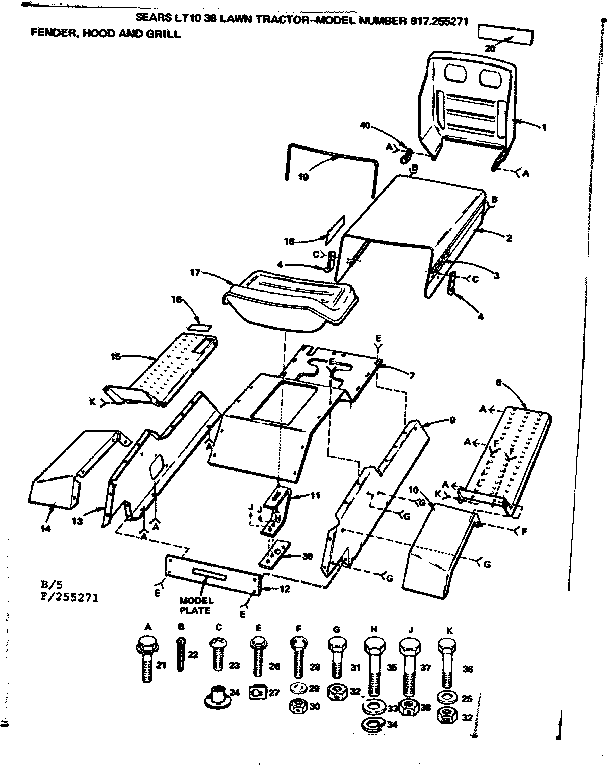 Craftsman 917255271 fender, hood and grill diagram