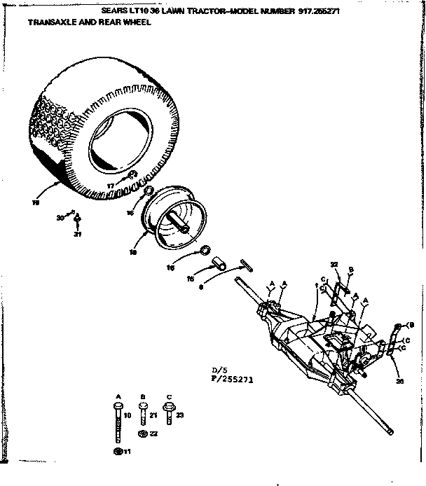 Craftsman 917255271 transaxle and rear wheel diagram