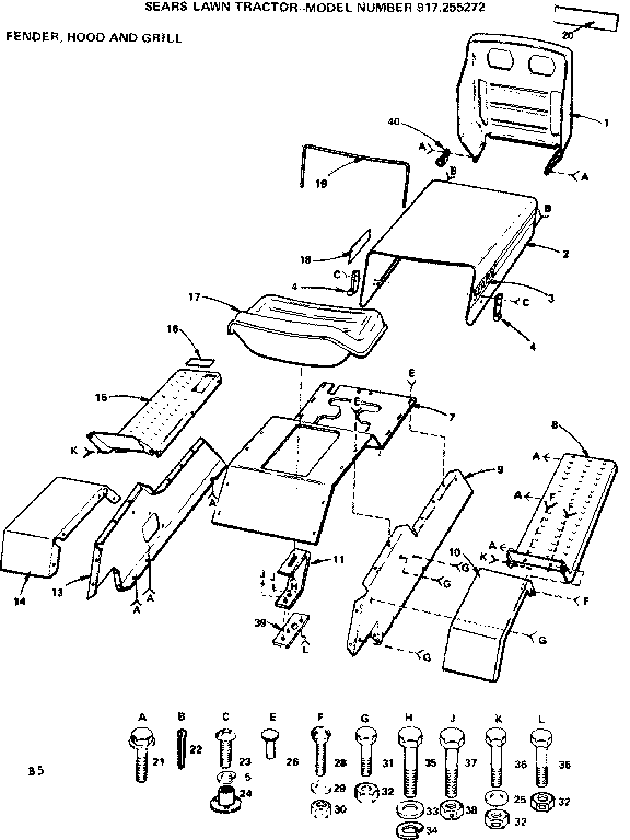 Craftsman 917255272 fender hood and grill diagram