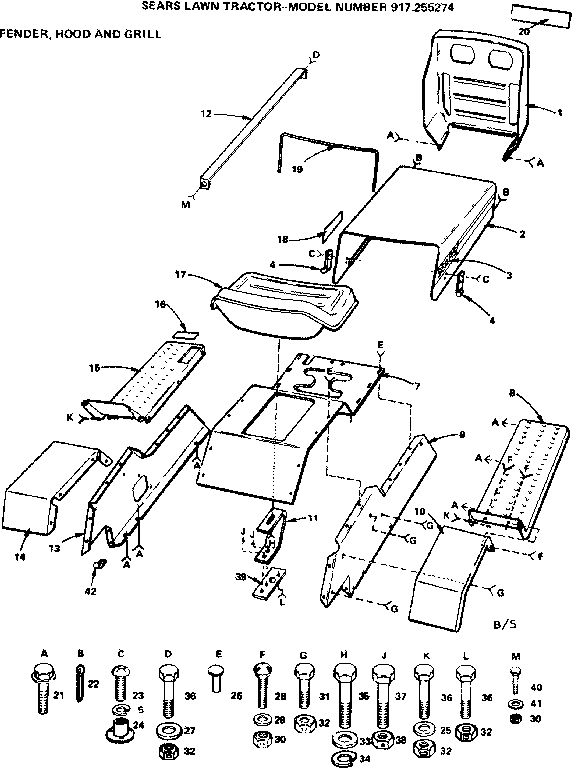 Craftsman 917255274 fender hood and grill diagram