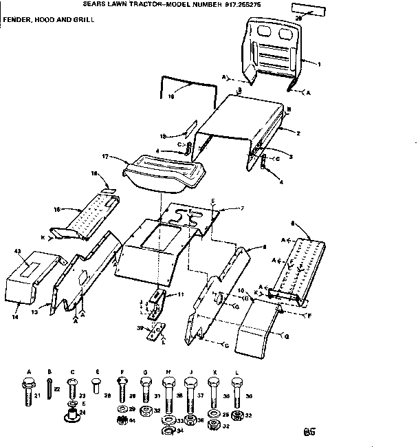 Craftsman 917255275 fender, hood & grill diagram